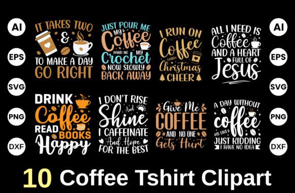 Coffee Tshirt Design Bundle, Mug Clipart