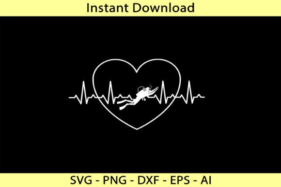 Love Heartbeat Scuba Diving Graphics for T-Shirt Designs